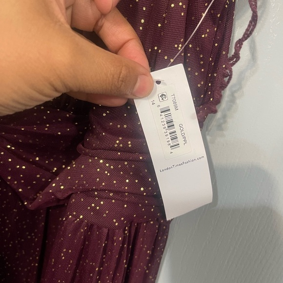 London times Burgundy Dress with Gold Dots - Picture 3 of 7